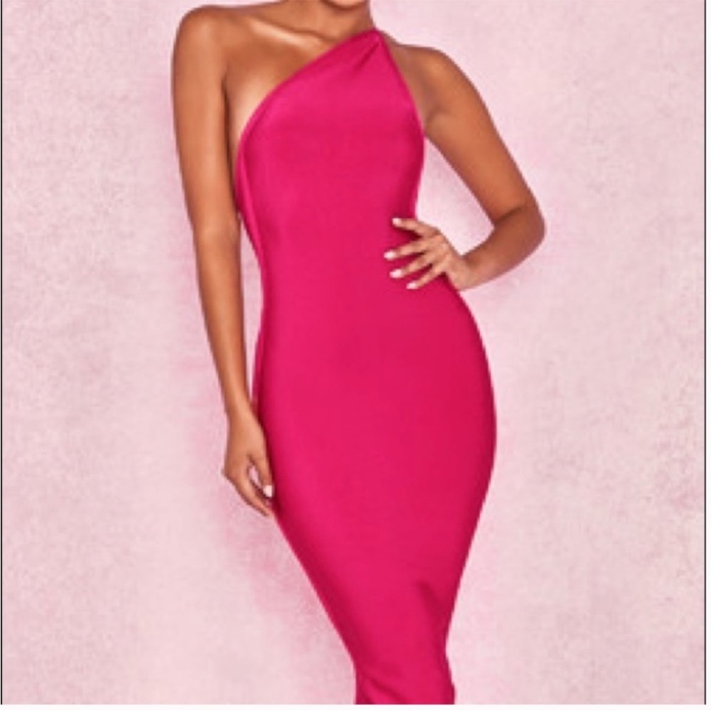 House of CB Pink One-Shoulder Midi Dress